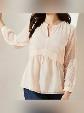LOFT Women Light Cream Swiss Dot Peplum Tunic Size SP